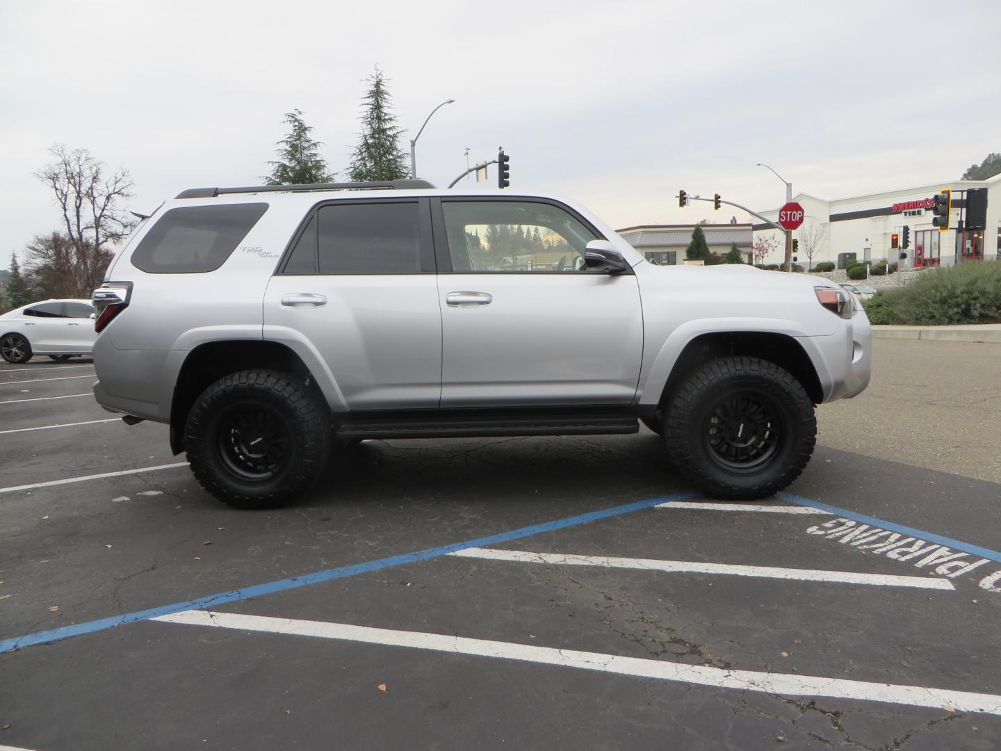 2022 SILVER /BLACK Toyota 4Runner TRD Off-road Premium (JTERU5JR0N6) with an V6, 4.0 Liter engine, Automatic, 5-Spd w/Sequential Shift transmission, located at 2630 Grass Valley Highway, Auburn, CA, 95603, (530) 508-5100, 38.937893, -121.095482 - Bilstein 5100 series front struts and rear shocks, 17" Modco wheels, and 285 Nitto Ridge Grappler tires. - Photo#3